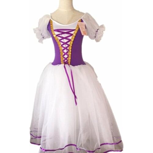 New Romantic Tutu Giselle Ballet Costumes Girls Child Velet Long Tulle Dress Skate Ballerina Dress Puff Sleeve Chorus Dress