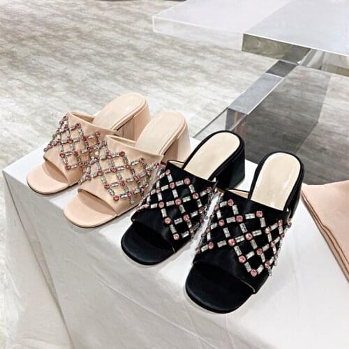 Shoes for women 2021 chaussure femme Metallic technical fabric shoes Crystal Rhinestone High Heels Shoes loafer SLIPPERS Fashion