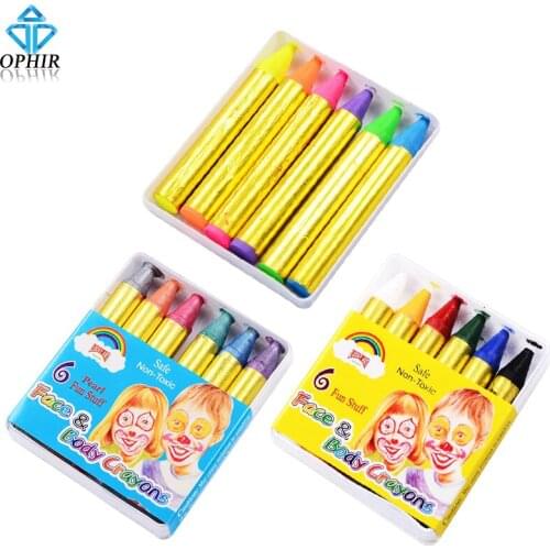 OPHIR Kids Face Paint Pigment UV Glow Painting Body Paint Crayons Pearl Neon Fluorescent Maquiagem Makeup 6 Colour/Set _RT007