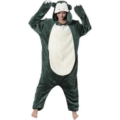 Snorlax Onesie Zipper Sleepwear Flannel Women Girl Adult Kigurumis Cartoon Pajama Funny Home Jumpsuit Winter Overalls Outfit