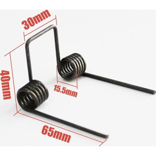 Double torsion spring,wire dia 2.5mm OD. 15.5mm feet length 65mm 5 coils