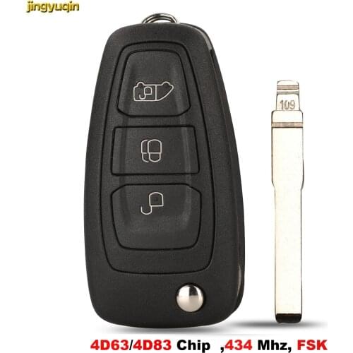 Jingyuqin Remote Car Key Control 434MHz 4D+(83) Chip For Ford Transit Custom 2015 2016 BK2T-15K601-AA/ AC 3BTN Original Flip Fob