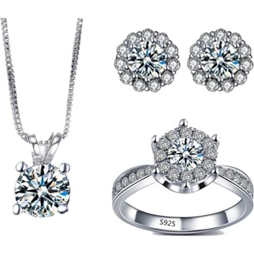 Luxury White Gold color Fashion Jewelry Sets AAA CZ Rings Earings And Necklaces Sets Bijoux Femme De Marque ASM012