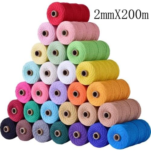 2x200m 100% Cotton Macrame Cord Colorful Cords Rope Twisted Macrame String DIY Home Textile Wedding Decorative Beige Tapestry