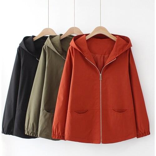 Oversize Spring Female Windbreaker New Solid Hooded Short Jacket Outerwear Autumn Casual Tops Womens Basic Coats Plus Size 4XL
