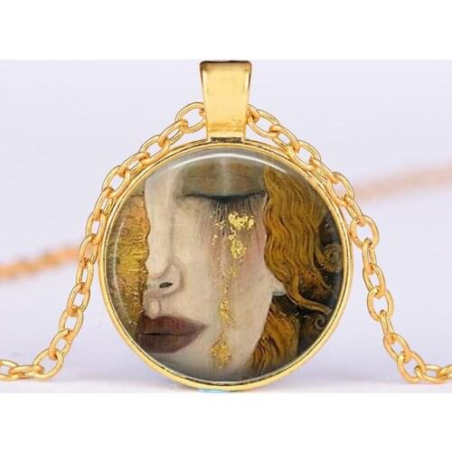 Vintage Pop Art Crying Girl Pop Sad Glass Cabochon Pendant Necklace Fashion Necklace Jewelry For Women