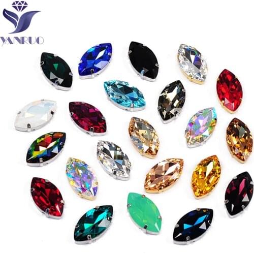 YANRUO 4227 Navette Sew On Stones DIY Point Back Horse Eyes Glass Strass Sewing Crystals Large Rhinestones For Crafts