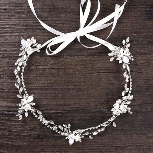 Fashion Silver Color Headband Flower Crystal Tiara Hairband Women Bridal Headpiece Hair Jewelry Wedding Princess Hair Accessorie