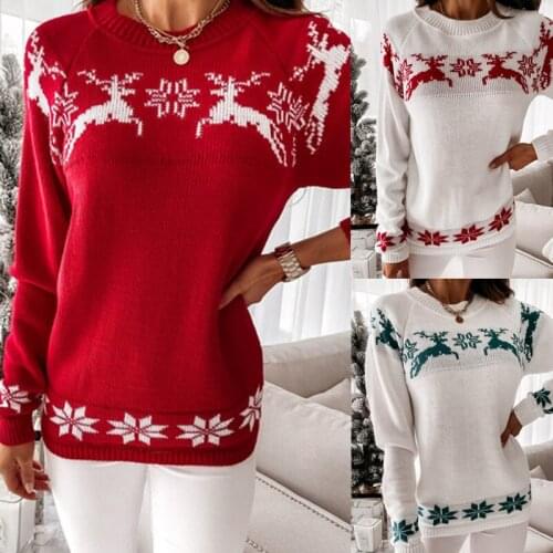 Pullover Women 2021 Autumn Plus Size Casual Long Sleeve Top Round Neck Harajuku Knitted Oversized Christmas Sweater