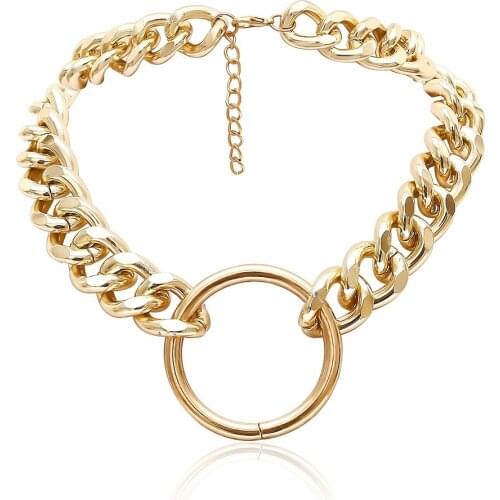 Punk Gold Statement Choker Necklaces for Women Vintage Oversize Geometric Round Chain Necklace Hot Sale Party Jewelry Gifts