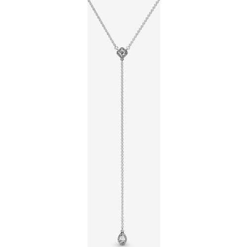 Genuine 925 Sterling Silver Clear CZ Geometric Shapes Y-Necklace for Women Fine Jewelry Statement Necklaces Colgantes Collier