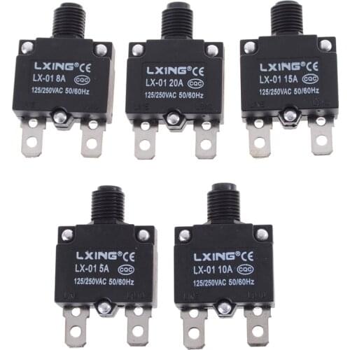 1PCS 5A 8A 10A 15A 20A Overload Switch Terminals 2 Pin Thermal Switch Circuit Breaker Overload Protector Disconnecting Current