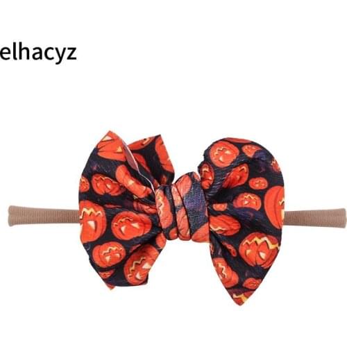 1PC New Halloween Bow Headband Pumpkin Ghost Printed Girls Headwrap Soft Elastic Nylon Headband Kids Hot Sale Hair Accessoriess