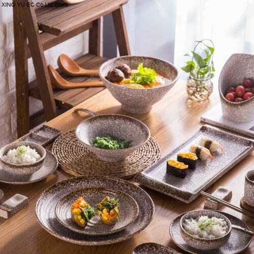 10.5-inch Round Threaded Phnom Penh Tray Japanese Ceramic Plate 4.5-inch Rice Bowl Sushi Plate Creative Tableware Supplies