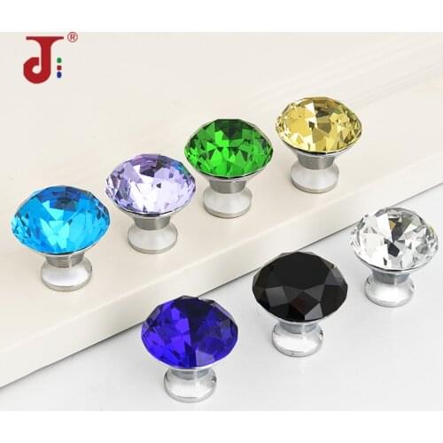 30mm Single Hole Diamond Shape Crystal Handles For Furniture Kitchen Sliding Door Pull Handle Interior Wardrobe Handles Hardware
