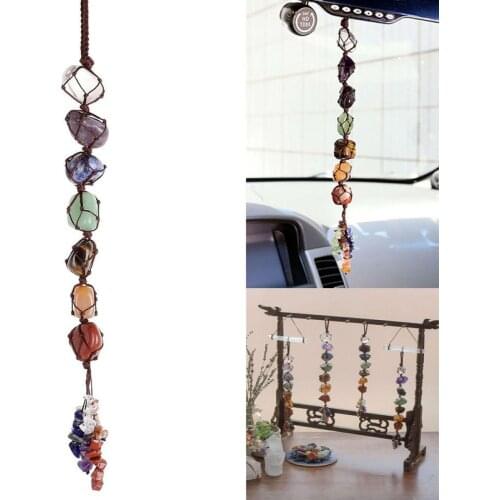 7 Colors Chakra Gemstone Car Pendant Home Hanging Ornament Natural Stone Tassel Spiritual Meditation Auto Styling Decoration