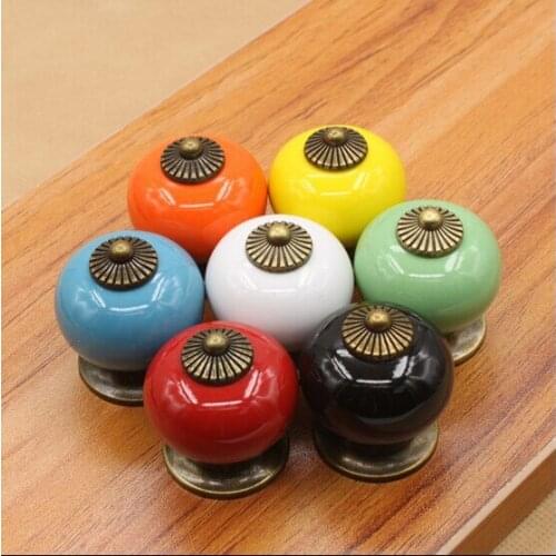 7 Colors For Choose Ceramic Handle Cabinet Door Pull Knobs Drawer Locker Cupboard Vintage Retro Gold