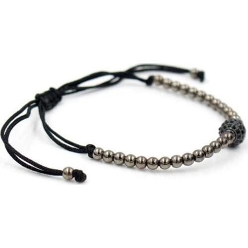 8mm jb4 gold silver micro pave cz zircon cubic zirconia elastic adjusted Charm bead Bracelet Braided Rope Bangles