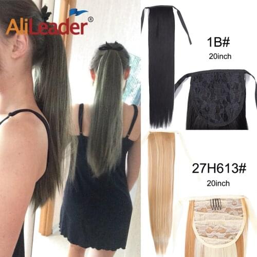 Alileader Long Silky Straight Synthetic Ponytail Light Brown Drawstring Clip In Ponytail Hair Extension Heat Resistant Hair Tail