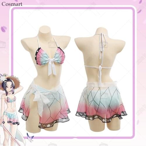 Anime Demon Slayer Kimetsu no Yaiba Kochou Shinobu Bikini Swimsuit Swimwear Summer Suit Cosplay Costume Halloween Carnival Party