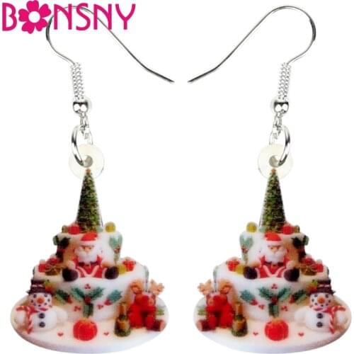 Bonsny Acrylic Christmas Santa Claus Snowman Deer Elk Toy Cake Earrings Drop Dangle Gift Jewelry For Women Girl Decoration Party