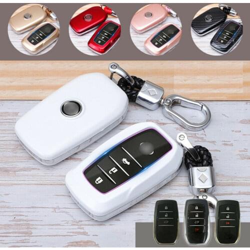 Carbon Fiber ABS Car Key Cover For Toyota Camry Hybrid Land Cruiser Highlander Smart Remote Control Fob Protect Case keychains