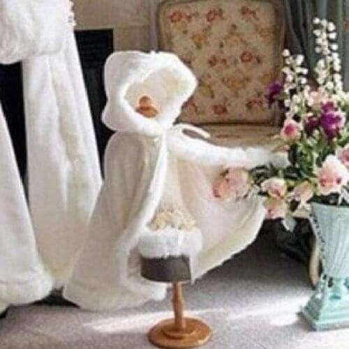 Long warm cloak white ivory bride winter wedding cloak shawl satin + faux fur cloak coat flower girl SHAWL childrens cloak