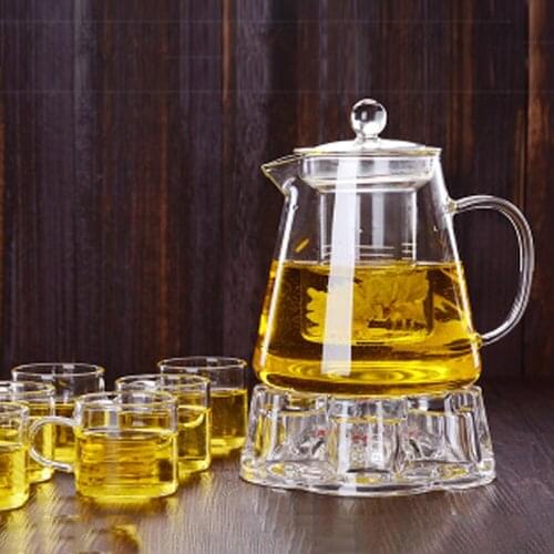 All Ready Elegant Glass Tea Set Borosilicate Glass Teapot With Cups Bamboo Tea Tray Tea SetKettle Warmer Glass Teapot Giftset