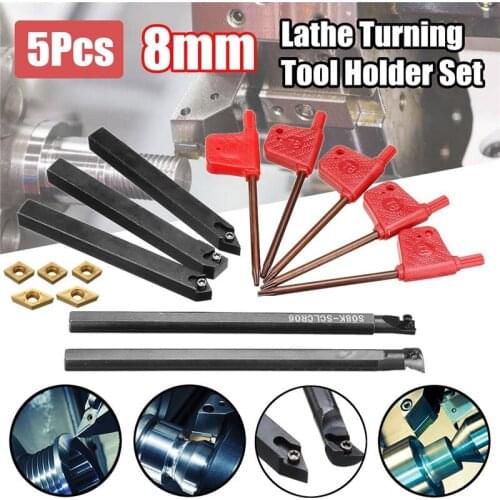 5pcs 8mm Shank Indexable Lathe Turning Tool Holder With CCMT060204 DCMT070204 Carbide Inserts For CNC Machine