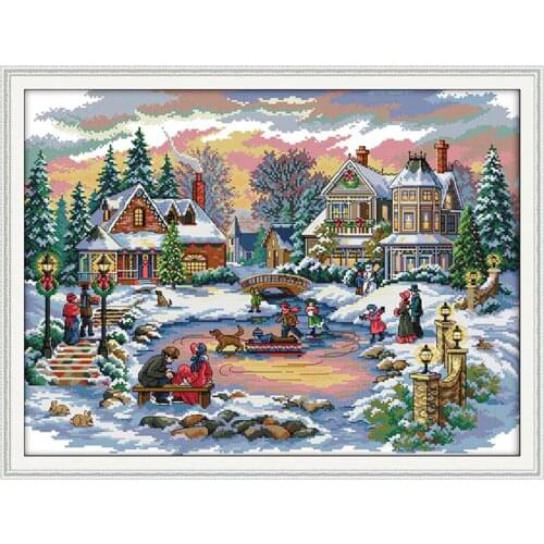 Joy Sunday Christmas In the winter snow scenery Cross Stitch 11CT 14CT Cross Stitch Kits Embroidery Needlework Decoration Gift
