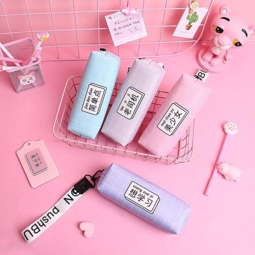 Creative words student stationery bag waterproof pu leather hipster zipper high capacity pencil bag for middle school students