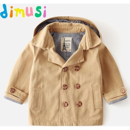 DIMUSI New Jackets Fashion Boys Outwear Windbreaker Breasted Trench Coats Casual Children’s Windbreaker Hooded Kids Clothing