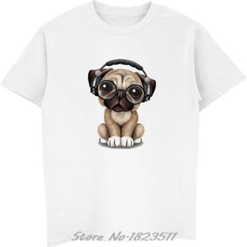 Summer Tops DJ Dog T Shirt Men High Quality Funny Pug Male Casual Short Sleeve T-shirt Hipster Tees Camisetas Hombre