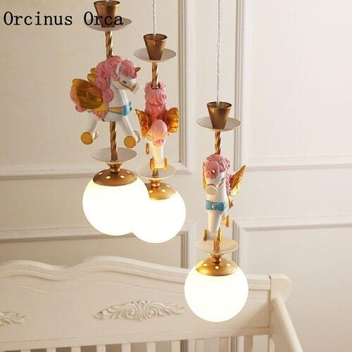 Cartoon Creative Unicorn Chandelier Boys and Girls Bedroom Childrens Room Lamp American LED Colour Resin Animal Chandelier