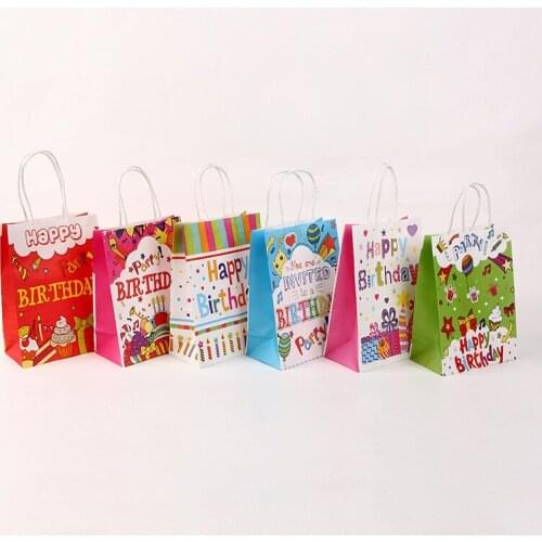 AVEBIEN Happy Birthday Party Cartoon Kraft Paper Bag Portable Clothing Gift Cake Biscuit Candy Packaging Bag пакеты для упаковки