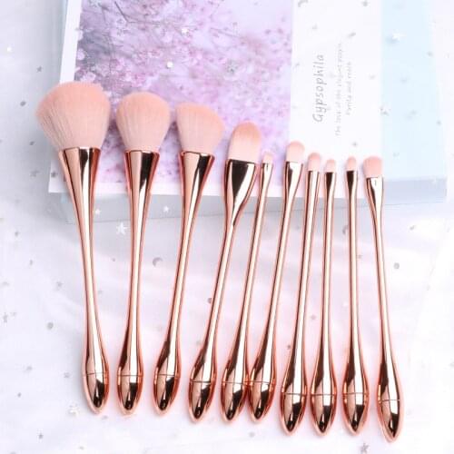 Makeup Brush Set 10pcs Premium Cosmetic Brushes for Foundation Blush Concealer Eye Shadow Synthetic Fiber Bristles(Rose Golden)