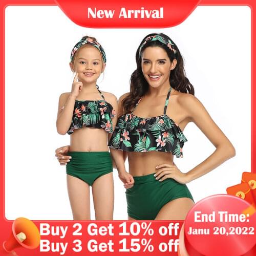 New Family Matching Swimwear Beachwear Mommy Me Swimsuit Mother Daughter Clothes Dresses High Waist Look 4 6 8 10 12T Bikini