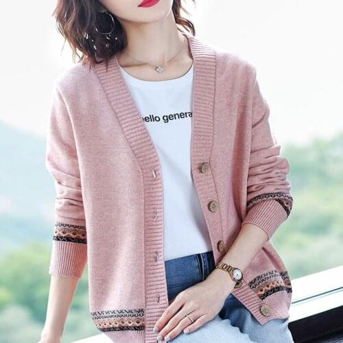 Single Breasted Slim Casual Female Outwear 2021 Womens Autumn Knitted Jacket Solid Deep V Neck Solid Cardigans Long Sleeve