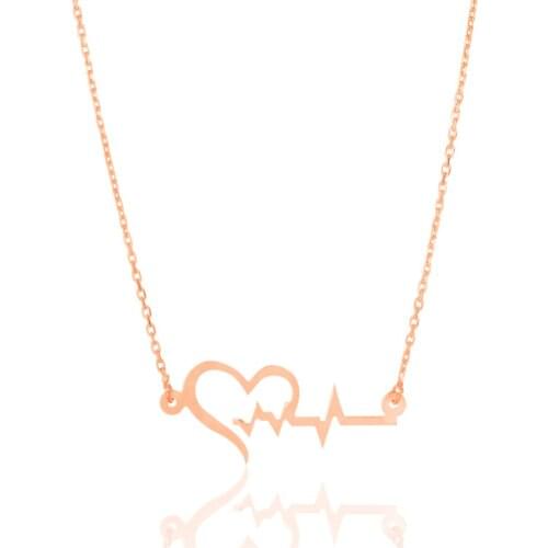 Heart Beat Pendant Necklace Jewelry 925 Sterling Silver Rose Gold Plated with 45cm Chain