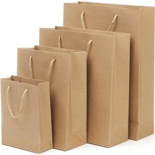 500pcs kraft paper Gift Bag With Handle Wedding Birthday Party Gift Christmas New Year Shopping Package Bags customize logo