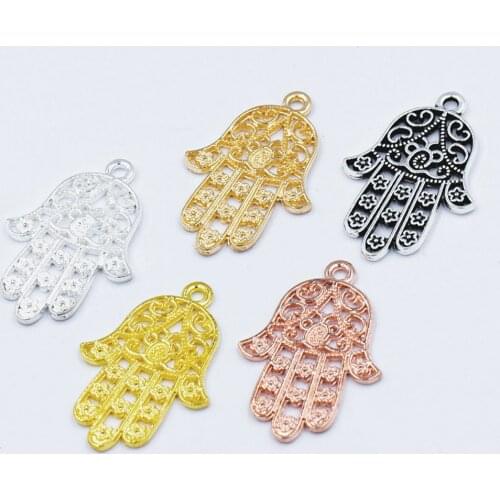 30pcs 6 Colors 30*20mm Hand of Fatima Pendant Charms DIY Handmade Antique Jewelry Accessories for Craft Jewelry Making