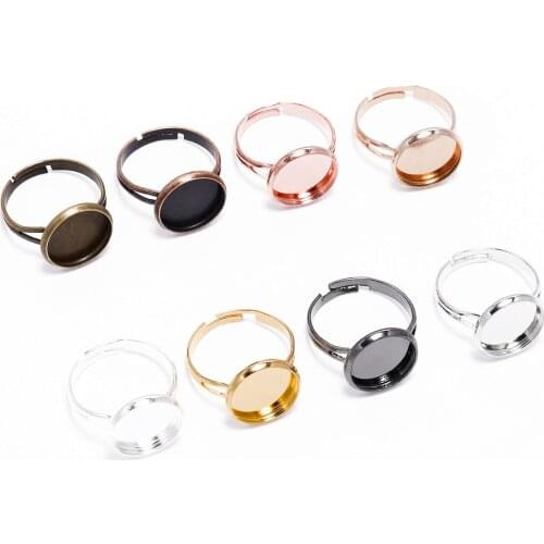 10pc/lot Adjustable Blank Ring Base Fit Dia 10 12 14 16 18 20 25 mm Glass Cabochons Cameo Settings Tray Diy Jewelry Making Rings