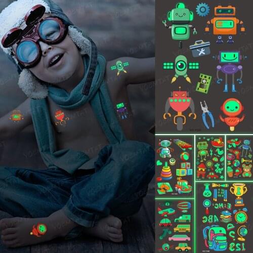 Luminous Glitter Tattoo Stickers Mechanical Gear Children Temporary Waterproof Robot Tatto Body Art Boy Kid Cartoon Fake Tatoo