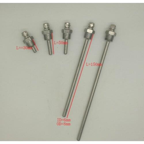 Thermowell 1/2" DN15 BSP Threads temperature Sensors Thermowells for Max 6mm Wire L30-L600mm pipe Stainless Steel 304