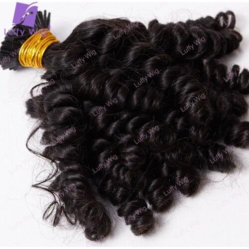 Bouncy Curly I Tip Human Hair Extensions 0.9g/strand 100strand/lot Brazilian Remy Kertain Fusion Human Hair Extensions Luffy