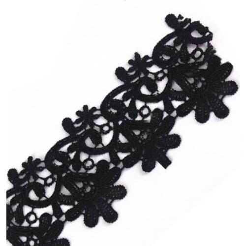 Embroidered Black Flower Leaf Scrapbooking Embellishment Applique Lace Fabric Motif Trim Venise Sewing Material Renda 28yd/T1281