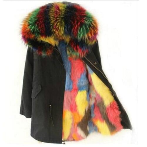 2020 new Winter Jacket Women Brand Real Large Raccoon Fur Collar Fox Fur Lining Hooded Black long Parka Outwear Free DHL
