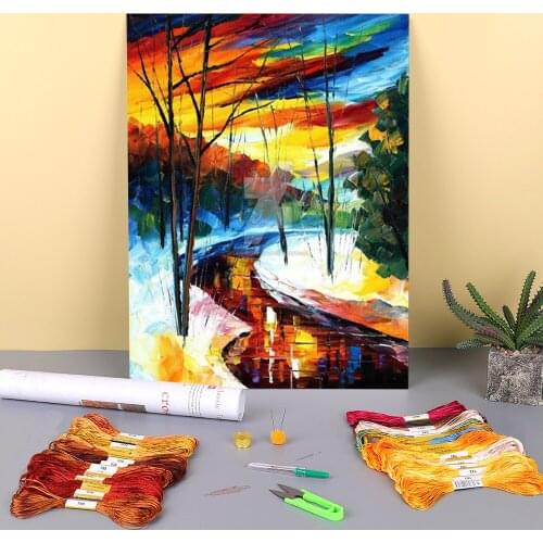 Winter Stream Pre-Printed 11CT Cross-Stitch DIY Embroidery Kit DMC Threads Handicraft work Sewing Craft Sales Floss