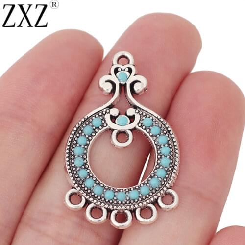 ZXZ 10pcs Tibetan Silver Turquoise Chandelier Boho Earring Connector Charms Pendants Jewelry Making Accessories
