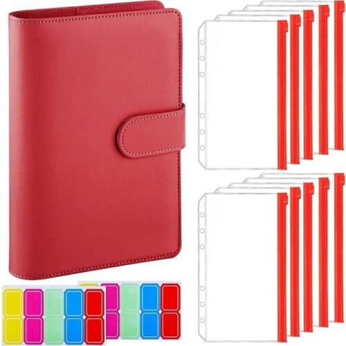 13Pcs A6 PU Leather Notebook Budget Binder Set, with 10 Binder Pockets, 6-Ring Budget Binder Cover, Card Storage